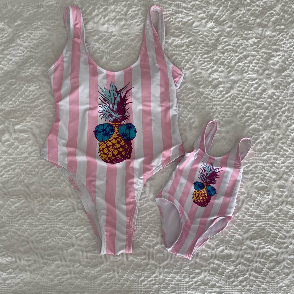 Mommy and me matching pineapple swimsuits